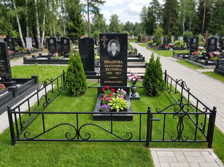 Зелёный газон на могильном участке в Салехарде