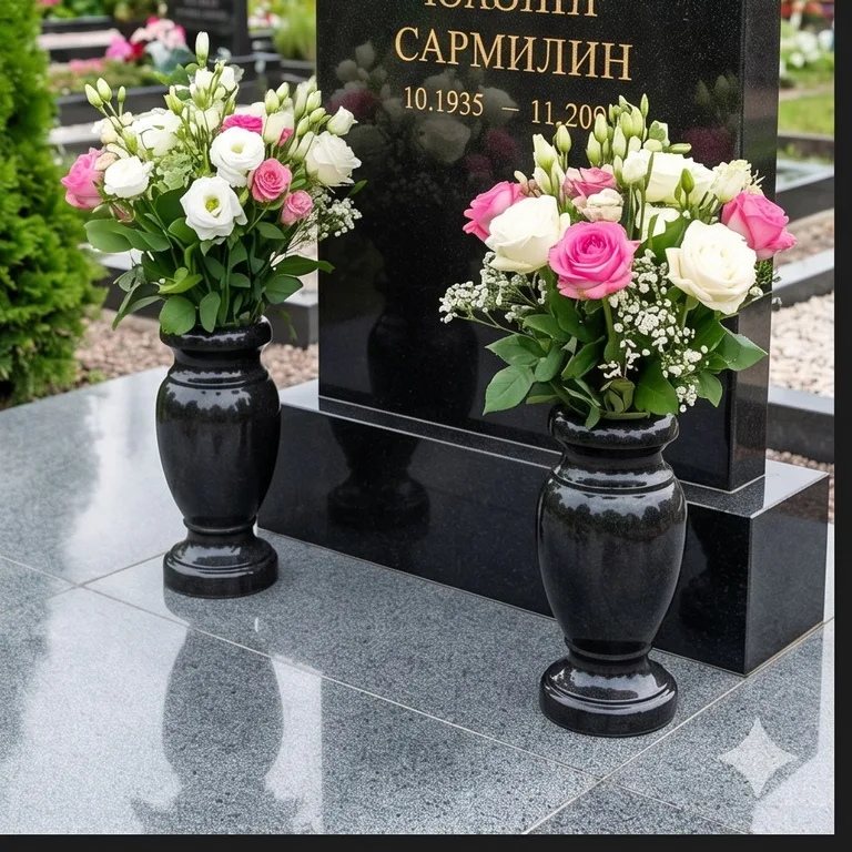 Гранитные вазы для цветов на участке в Салехарде