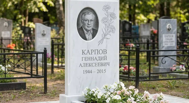Памятник с гравировкой гвоздик — выполненная работа «Карпов» в Салехарде