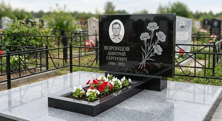 Памятник с гравировкой гвоздик — выполненная работа «Воронцов» в Салехарде