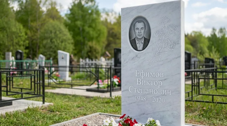Памятник с гравировкой гвоздик — выполненная работа «Ефимов» в Салехарде