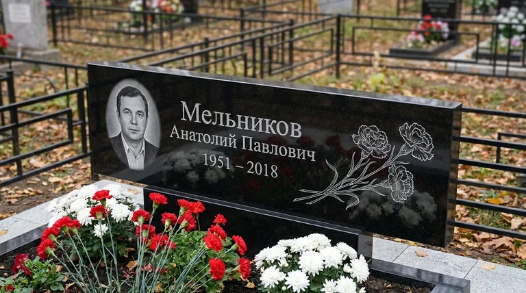 Памятник с гравировкой гвоздик — выполненная работа «Мельников» в Салехарде