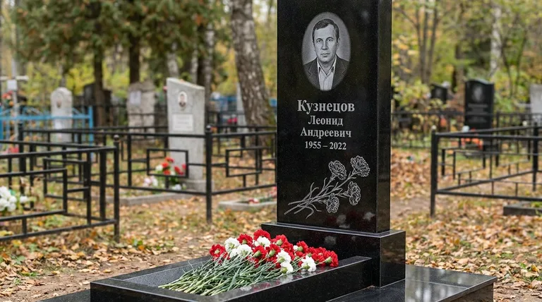 Памятник с гравировкой гвоздик — выполненная работа «Кузнецов» в Салехарде