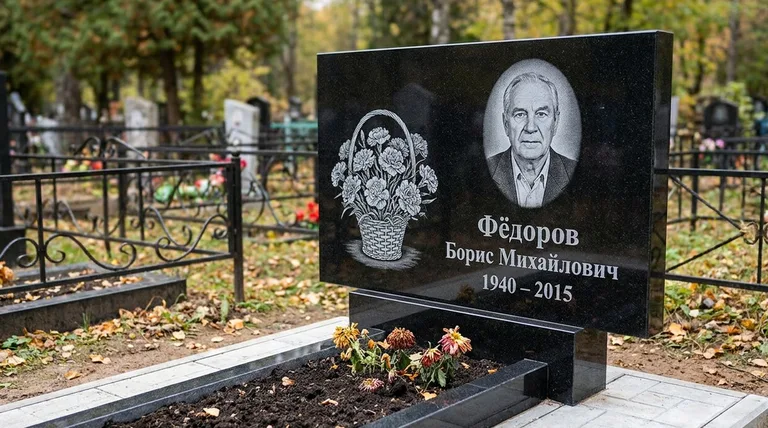 Памятник с гравировкой гвоздик — выполненная работа «Фёдоров» в Салехарде