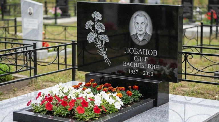 Памятник с гравировкой гвоздик — выполненная работа «Лобанов» в Салехарде