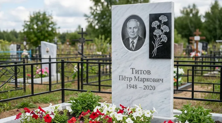 Памятник с гравировкой гвоздик — выполненная работа «Титов» в Салехарде