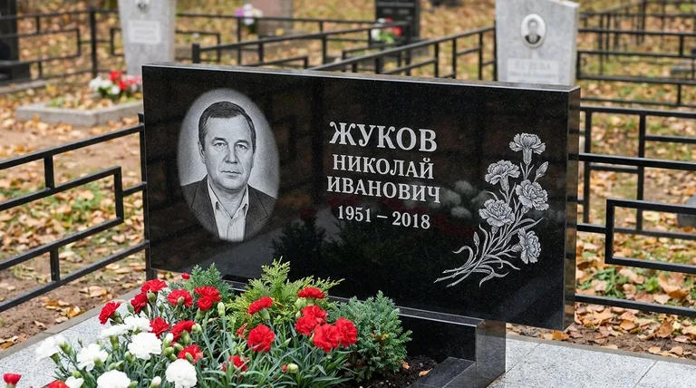 Памятник с гравировкой гвоздик — выполненная работа «Жуков» в Салехарде