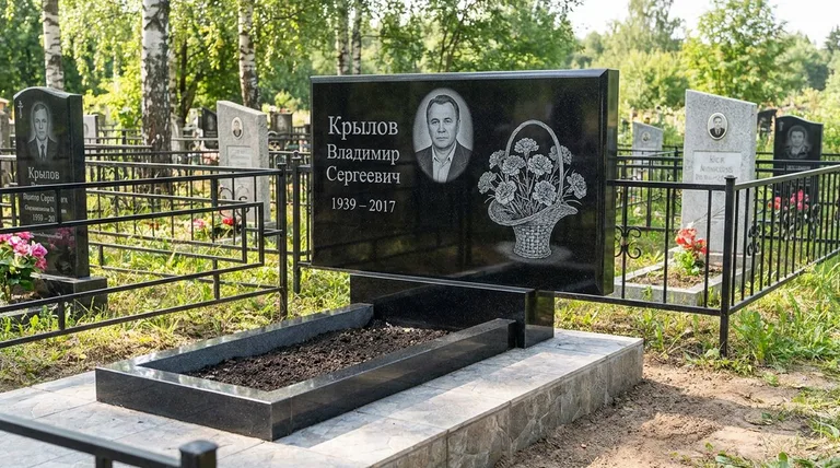 Памятник с гравировкой гвоздик — выполненная работа «Крылов» в Салехарде