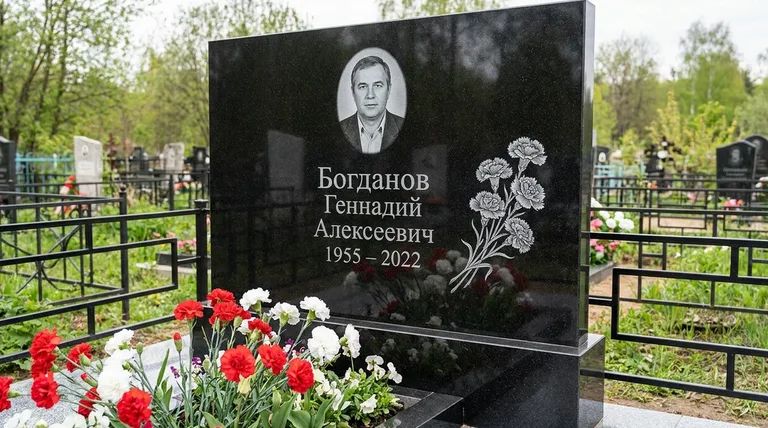 Памятник с гравировкой гвоздик — выполненная работа «Богданов» в Салехарде