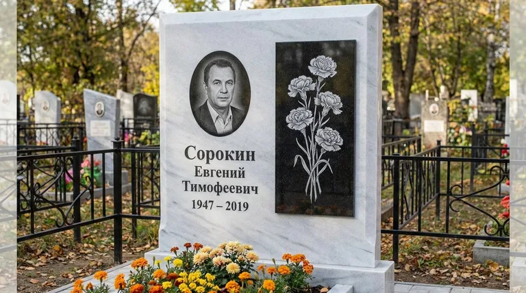Памятник с гравировкой гвоздик — выполненная работа «Сорокин» в Салехарде