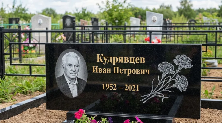 Памятник с гравировкой гвоздик — выполненная работа «Кудрявцев» в Салехарде