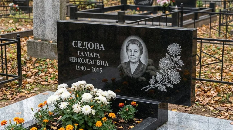 Памятник с гравировкой хризантем — выполненная работа «Седова» в Салехарде