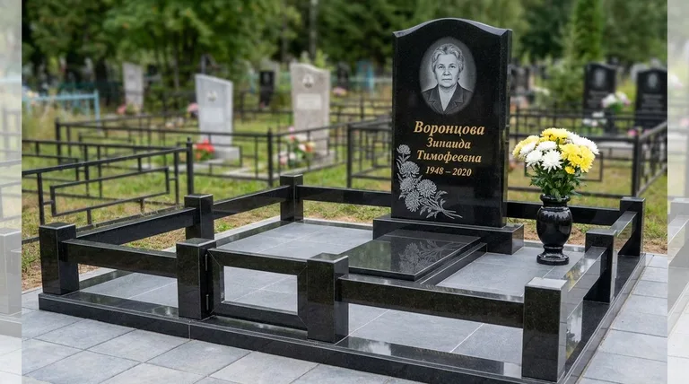 Памятник с гравировкой хризантем — выполненная работа «Воронцова» в Салехарде