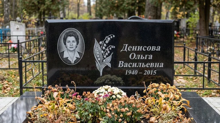 Памятник с гравировкой ландышей — выполненная работа «Денисова» в Салехарде