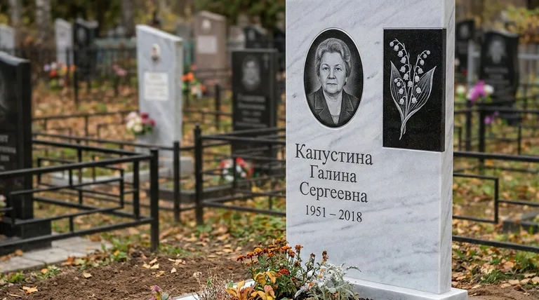 Памятник с гравировкой ландышей — выполненная работа «Капустина» в Салехарде