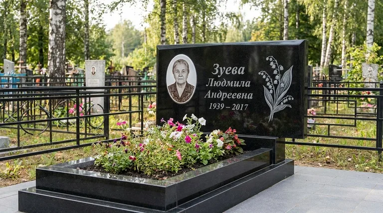 Памятник с гравировкой ландышей — выполненная работа «Зуева» в Салехарде