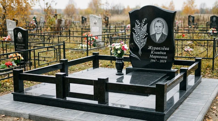 Памятник с гравировкой ландышей — выполненная работа «Журавлёва» в Салехарде