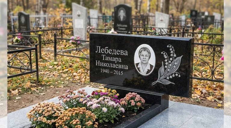 Памятник с гравировкой ландышей — выполненная работа «Лебедева» в Салехарде