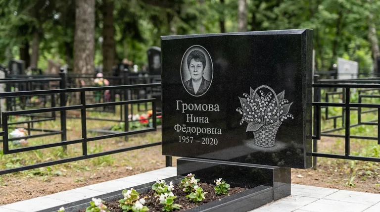 Памятник с гравировкой ландышей — выполненная работа «Громова» в Салехарде