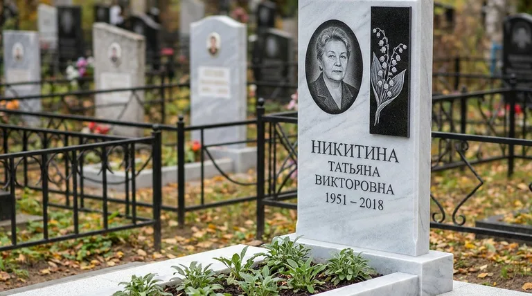 Памятник с гравировкой ландышей — выполненная работа «Никитина» в Салехарде