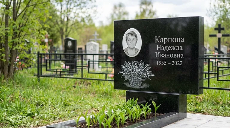 Памятник с гравировкой ландышей — выполненная работа «Карпова» в Салехарде