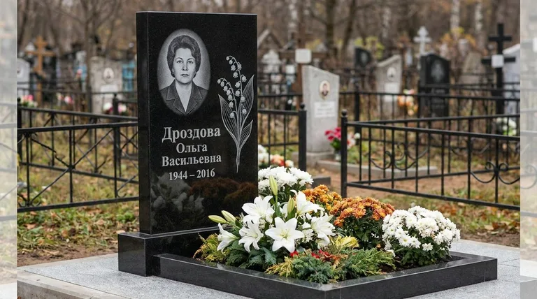 Памятник с гравировкой ландышей — выполненная работа «Дроздова» в Салехарде