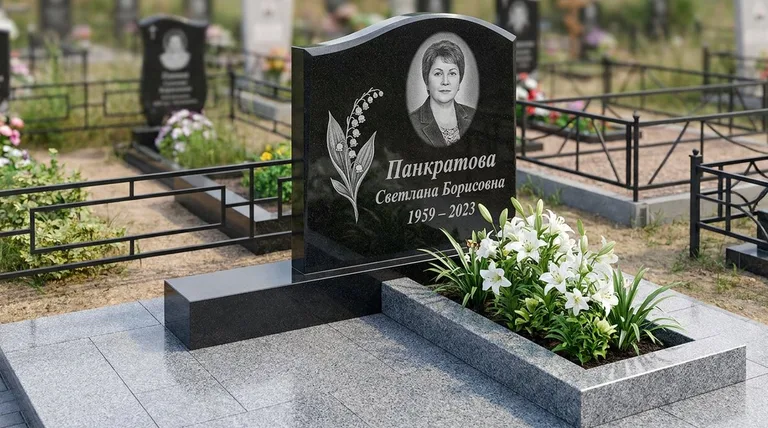 Памятник с гравировкой ландышей — выполненная работа «Панкратова» в Салехарде