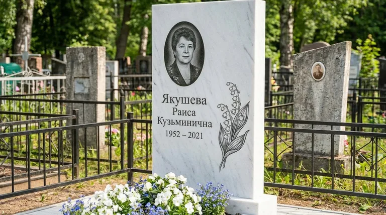 Памятник с гравировкой ландышей — выполненная работа «Якушева» в Салехарде