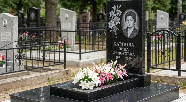Памятник с гравировкой лилий — выполненная работа «Карпова» в Салехарде