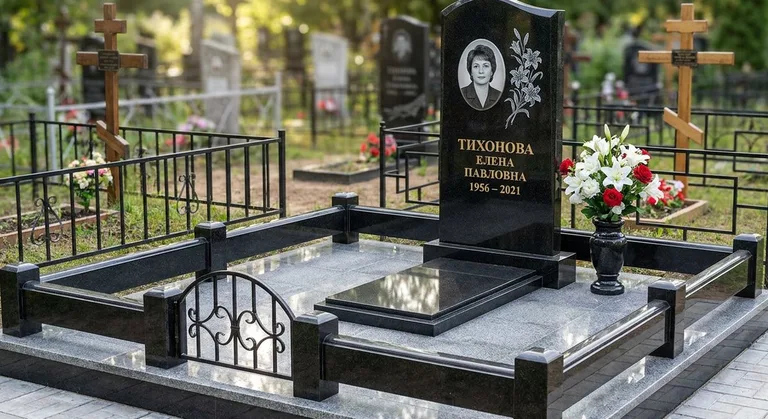 Памятник с гравировкой лилий — выполненная работа «Тихонова» в Салехарде