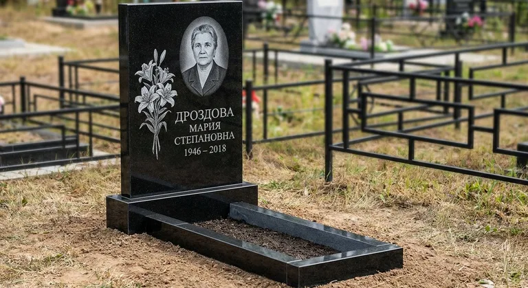 Памятник с гравировкой лилий — выполненная работа «Дроздова» в Салехарде