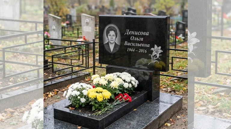Памятник с гравировкой лилий — выполненная работа «Денисова» в Салехарде