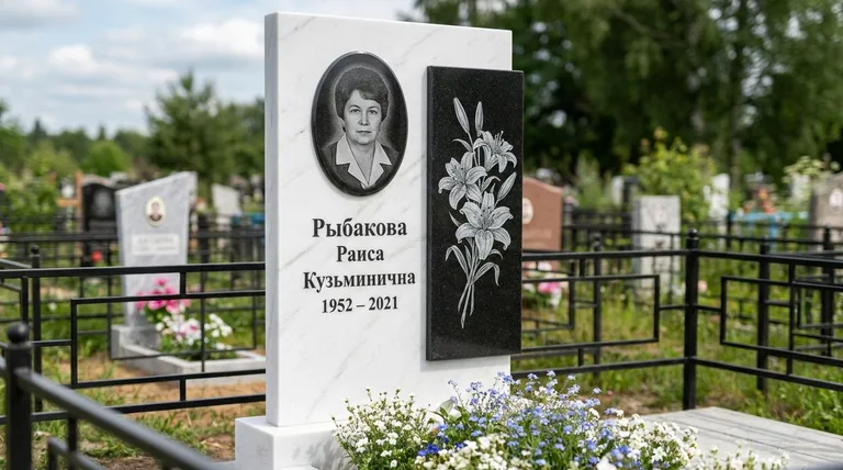 Памятник с гравировкой лилий — выполненная работа «Рыбакова» в Салехарде