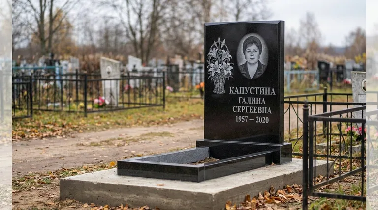 Памятник с гравировкой лилий — выполненная работа «Капустина» в Салехарде