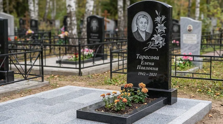 Памятник с гравировкой лилий — выполненная работа «Тарасова» в Салехарде