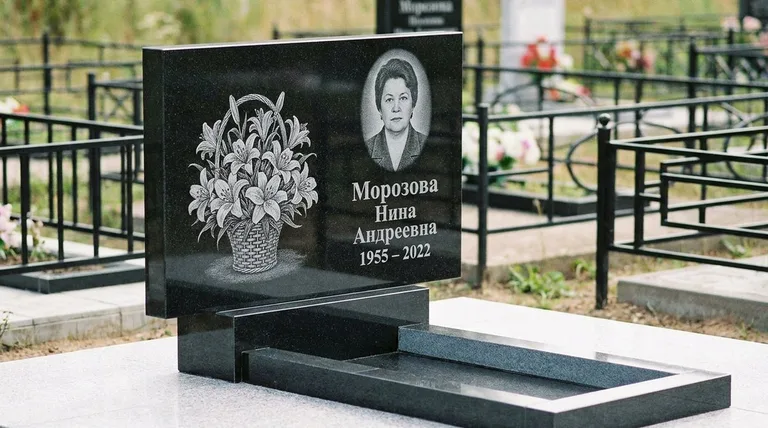 Памятник с гравировкой лилий — выполненная работа «Морозова» в Салехарде