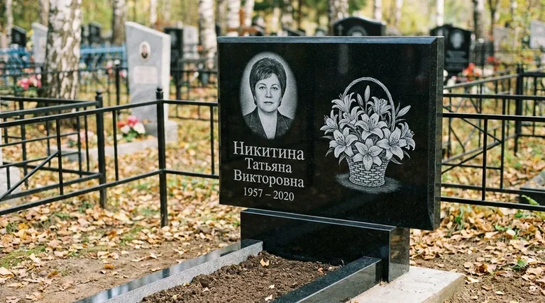 Памятник с гравировкой лилий — выполненная работа «Никитина» в Салехарде
