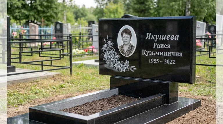 Памятник с гравировкой лилий — выполненная работа «Якушева» в Салехарде