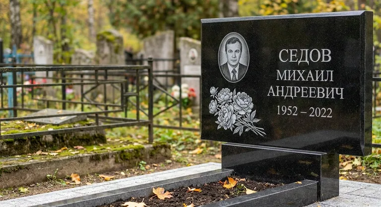 Памятник с гравировкой пионов — выполненная работа «Седов» в Салехарде