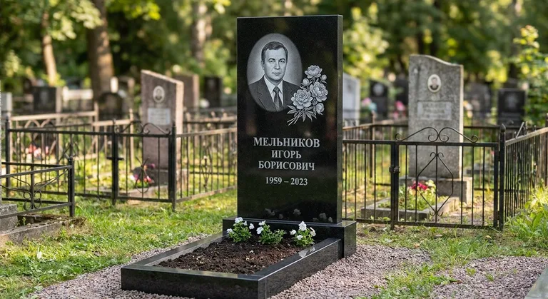 Памятник с гравировкой пионов — выполненная работа «Мельников» в Салехарде