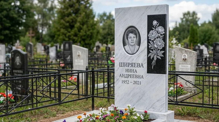Памятник с гравировкой пионов — выполненная работа «Ширяева» в Салехарде