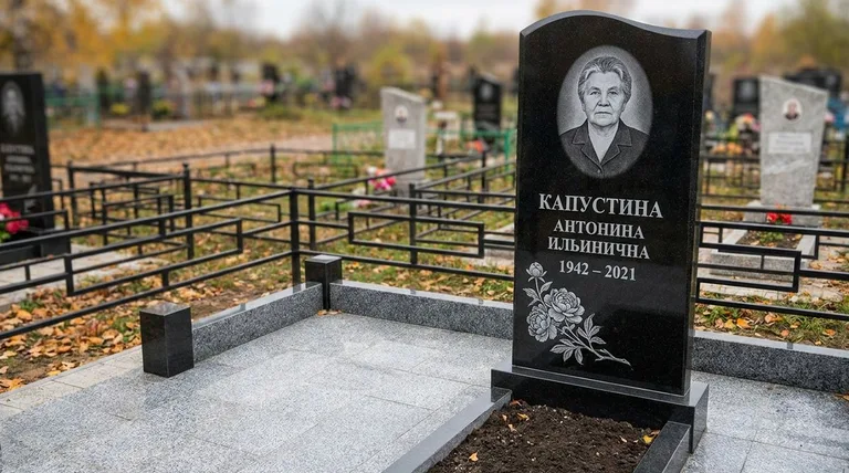 Памятник с гравировкой пионов — выполненная работа «Капустина» в Салехарде