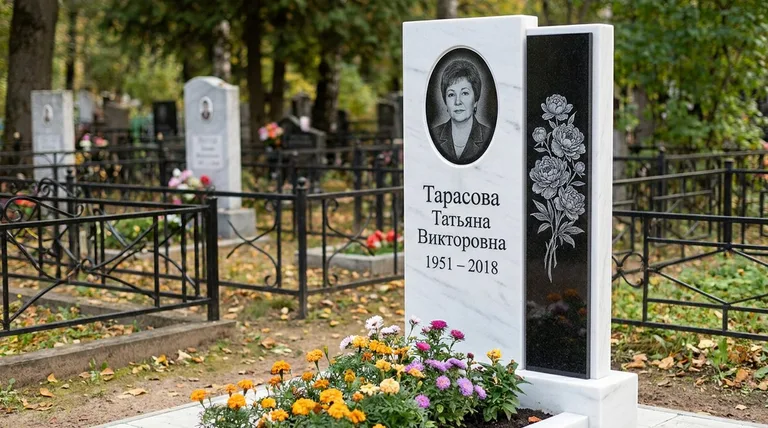 Памятник с гравировкой пионов — выполненная работа «Тарасова» в Салехарде