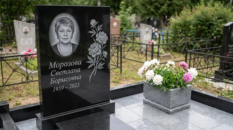 Памятник с гравировкой пионов — выполненная работа «Морозова» в Салехарде