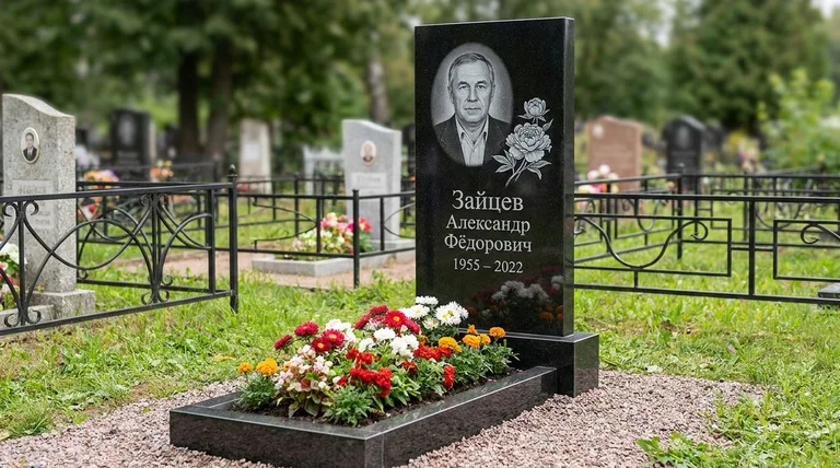 Памятник с гравировкой пионов — выполненная работа «Зайцев» в Салехарде