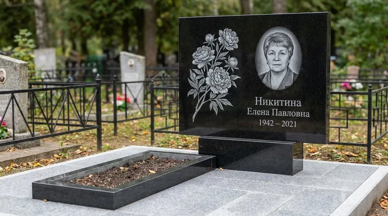 Памятник с гравировкой пионов — выполненная работа «Никитина» в Салехарде