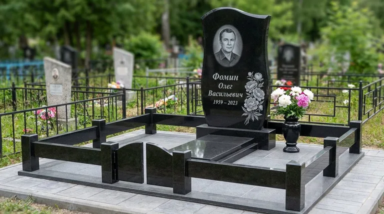 Памятник с гравировкой пионов — выполненная работа «Фомин» в Салехарде