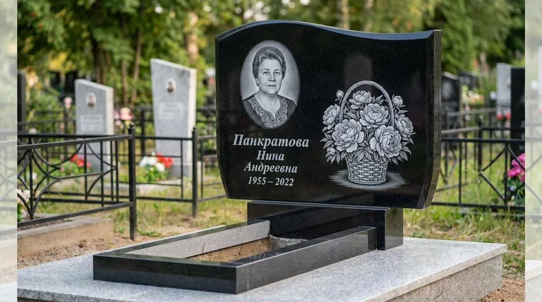 Памятник с гравировкой пионов — выполненная работа «Панкратова» в Салехарде