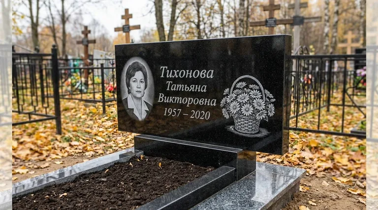 Памятник с гравировкой ромашек — выполненная работа «Тихонова» в Салехарде