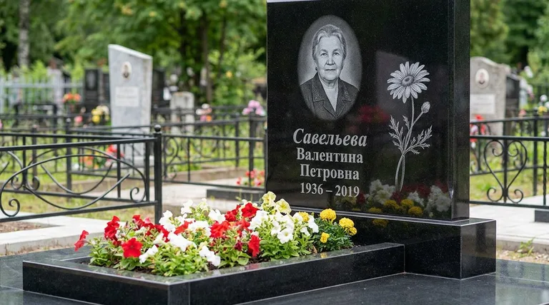 Памятник с гравировкой ромашек — выполненная работа «Савельева» в Салехарде
